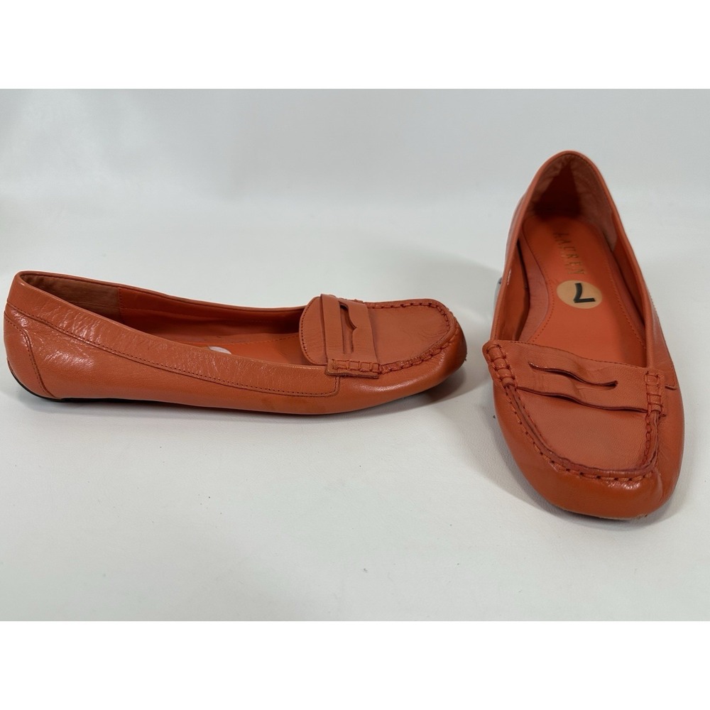 Lauren Ralph Lauren Corita Orange Leather Penny Loafer Womens Size 7